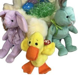 Ty Beanie Babies Easter Bunny Duck Plush Set Floppity Hoppity Quackers